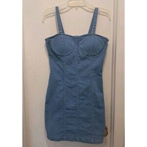 Derek Heart Women’s Blue Dress Size L Zip Back Stretch Cotton Blend Casual